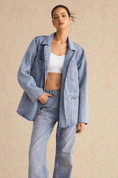 Denim Pocket Buttons Long Sleeve Ceket