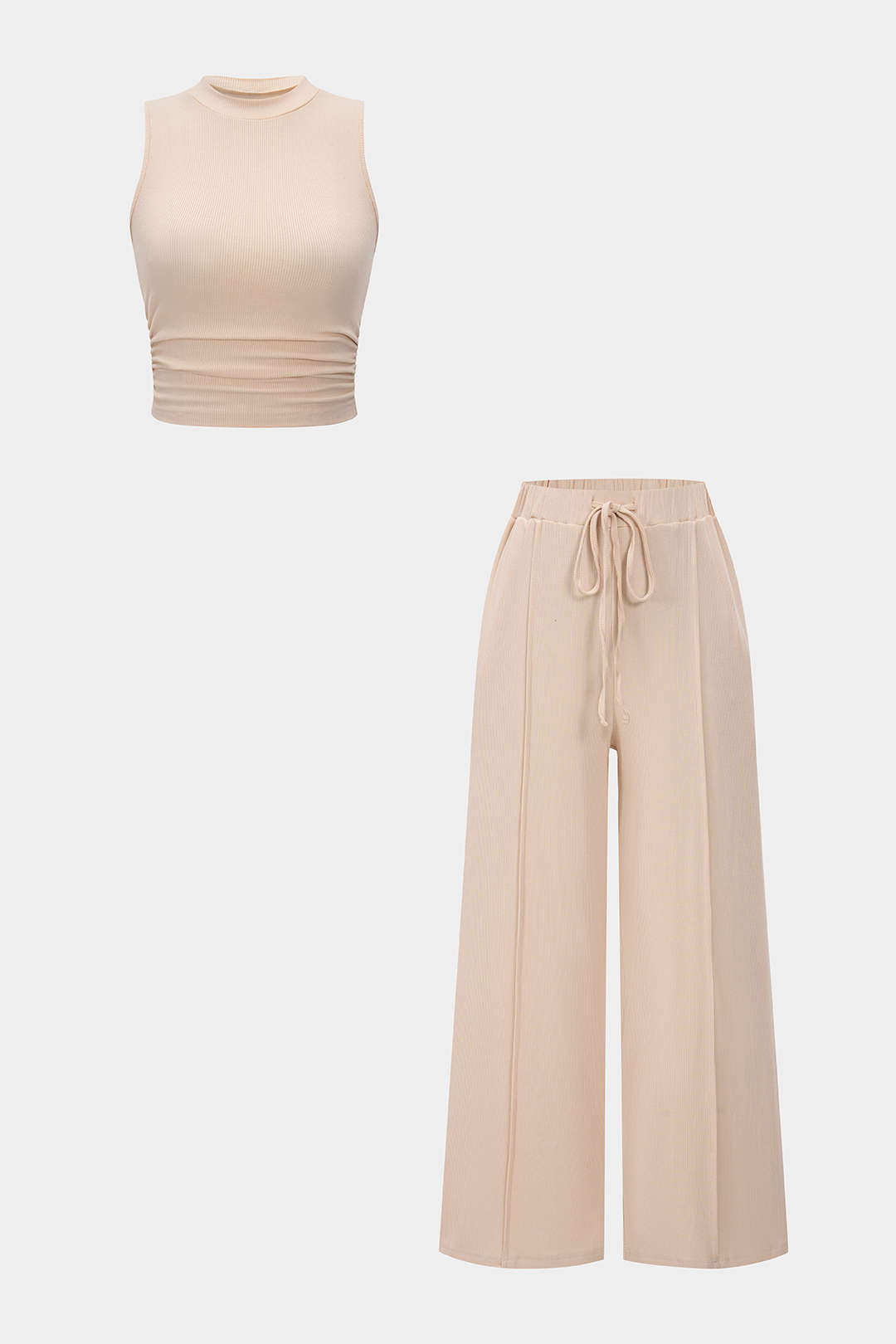 Soft Nude Minimal Crop &amp; Palazzo Trouser Set