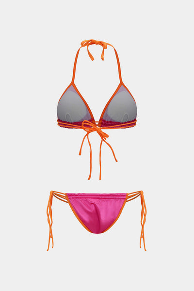 Contrast Tie-Up Backless Bikini Set