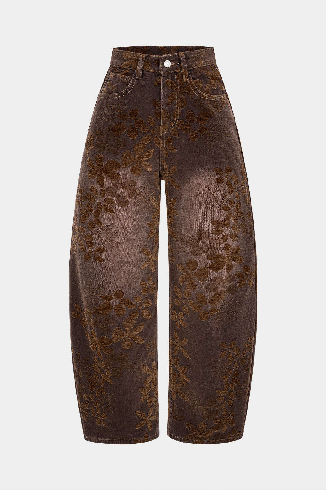 Çiçek Desenli Geniş Paçalı Kot Pantolon