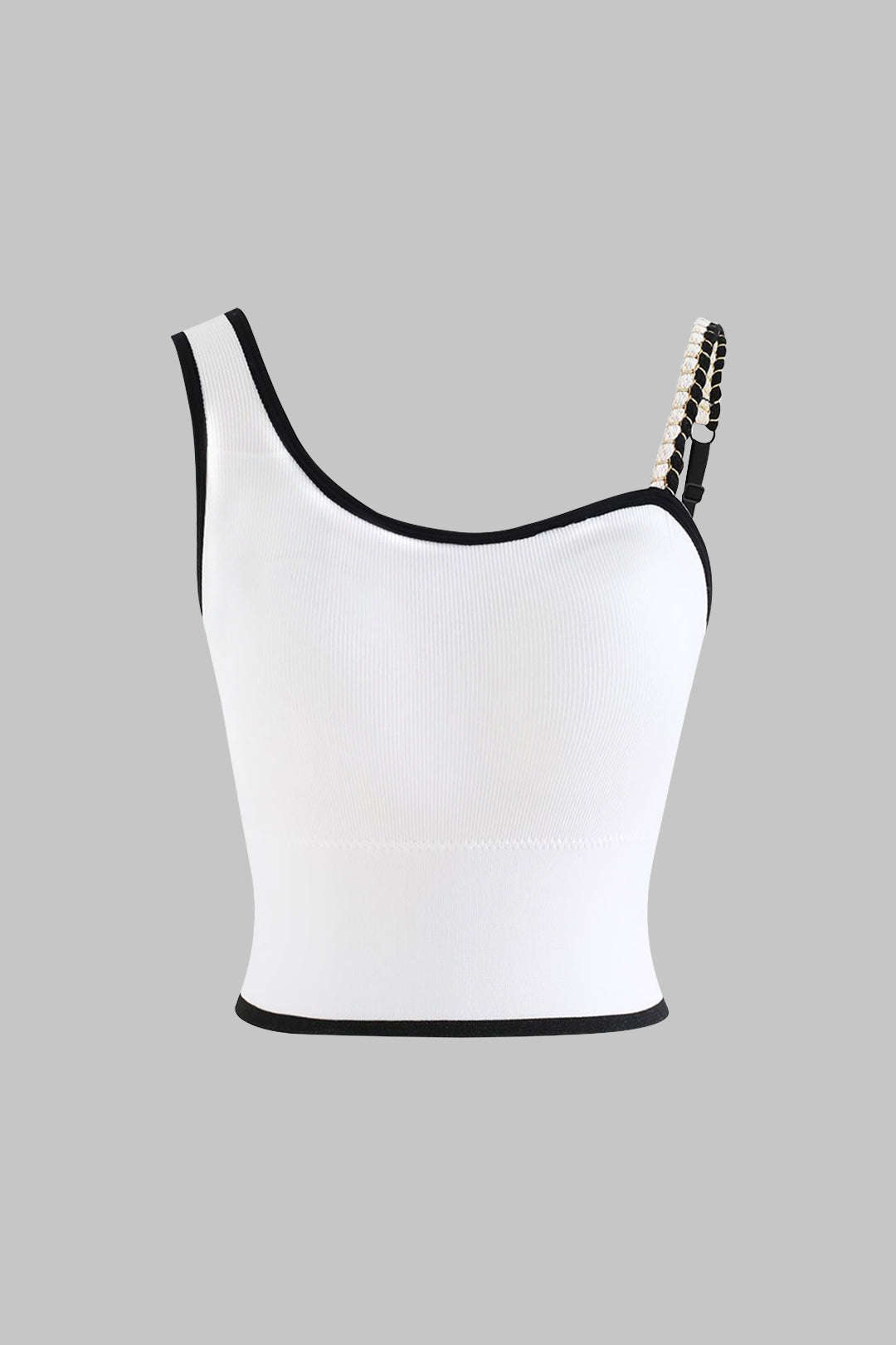 Mono Pearl Asimetrik Askılı Triko Crop
