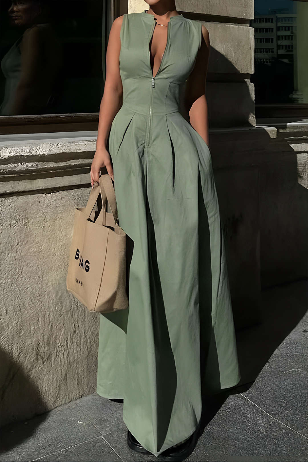 Fermuarlı Ön Kısım Midi Elbise