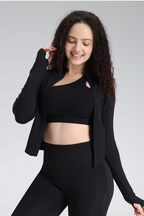 Women's Seamless Stand Collar Finger Cuffs Slim Fit Jacket