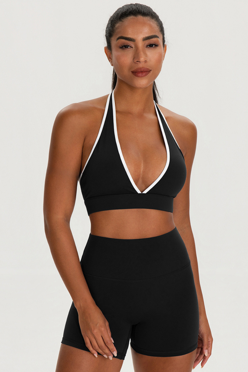 Women's Color-Matched Halter Bra And Yoga Shorts Sets