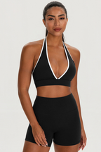 Women's Color-Matched Halter Bra And Yoga Shorts Sets
