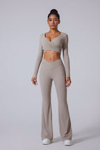 Women'S Brushed Tight Yoga Suit Set With Long Sleeves + Long Pants
