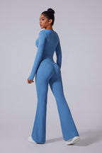 Women'S Brushed Tight Yoga Suit Set With Long Sleeves + Long Pants