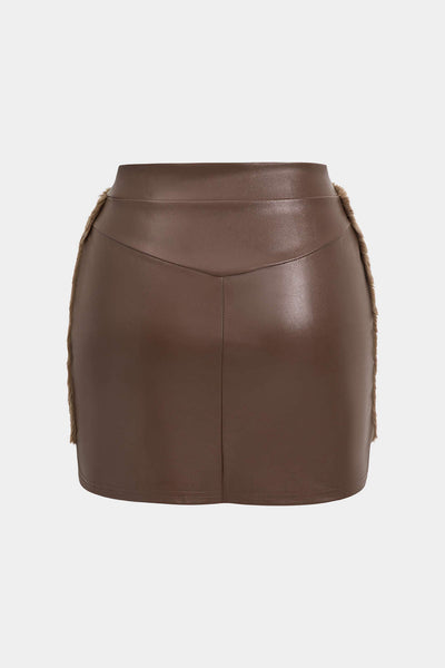 Fusion Fur &amp; Leather Detailed Crop &amp; Mini Skirt Set