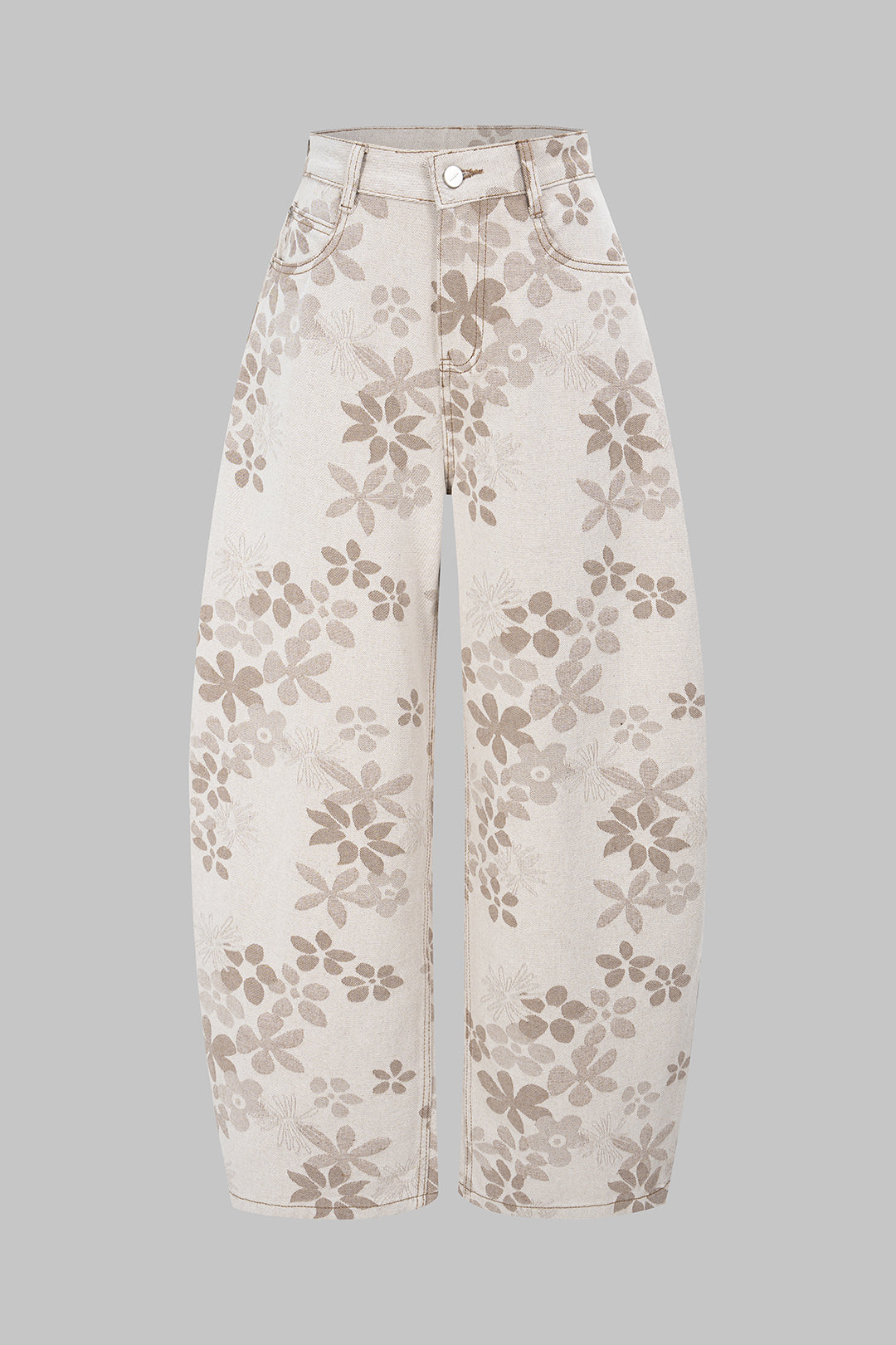 Çiçek Desenli Geniş Paçalı Kot Pantolon