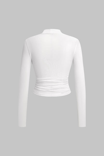 Ruched Crossed V-Neck Long Sleeve Top