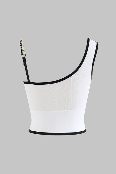 Mono Pearl Asimetrik Askılı Triko Crop