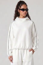 Women's Fall Relaxed Contrast Color Stripe High Neck Hoodie