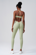 Women’s Sports Set:Bra & Pleated Bottocks Lift Leggings