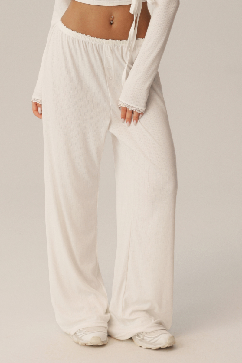 Pantaloni ampi Giselle con fascia in pizzo