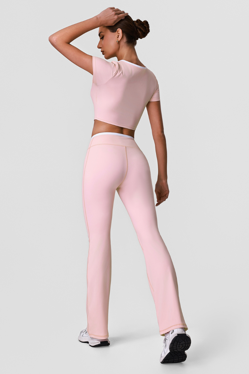 Women's Color Block Sets:Cropped T-shirt And Flared Pants
