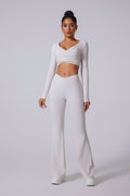 Women'S Brushed Tight Yoga Suit Set With Long Sleeves + Long Pants