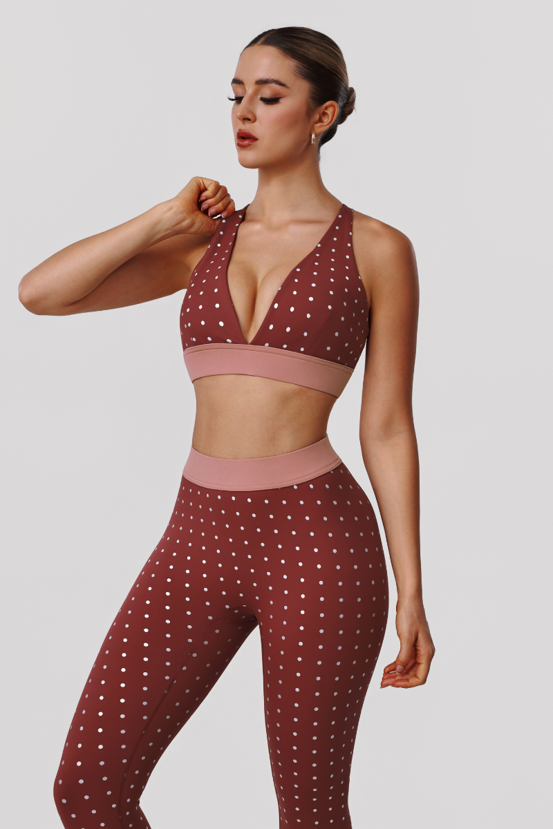 Women's Athletic Polka Dot Sets:V-neck  Bra And Leggings