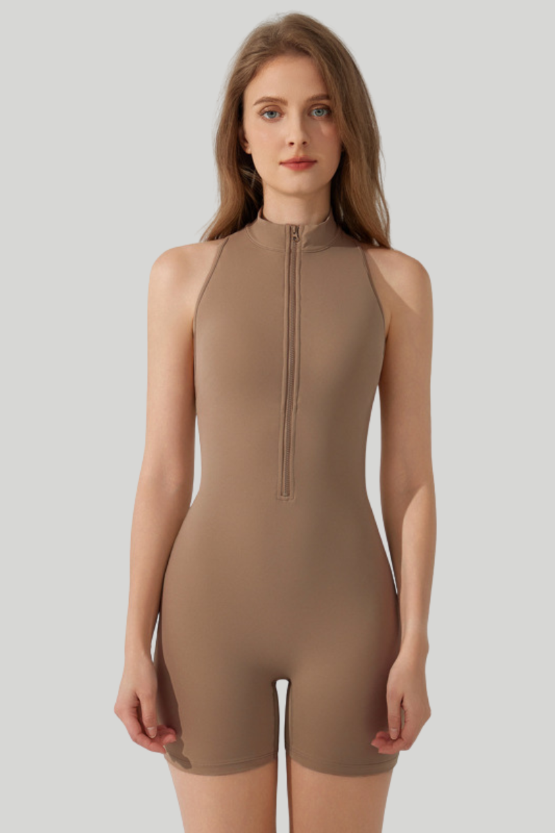 Tuta corta Marlowe con mezza zip e arricciatura