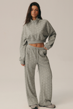 Suki Polka Dot Half-Zip Sweatshirt & Wide-Leg Pants Set