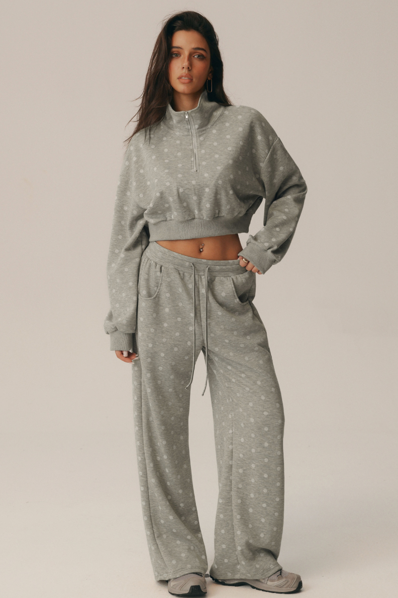 Suki Polka Dot Half-Zip Sweatshirt & Wide-Leg Pants Set