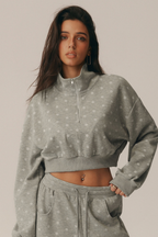 Suki Polka Dot Half-Zip Cropped Sweatshirt