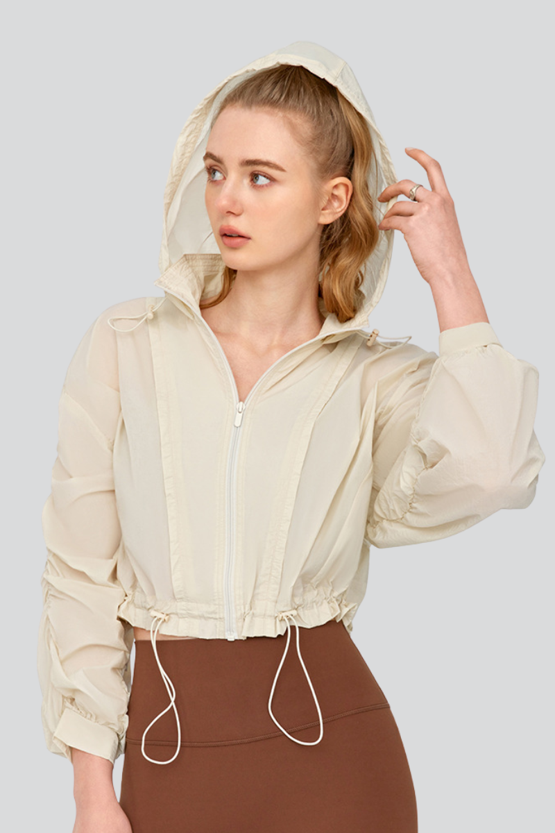 Women's Summer Light Sunscreen Cropped Drawstring Jacket