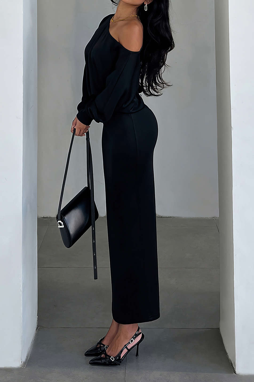 Tek Omuzlu Midi Elbise