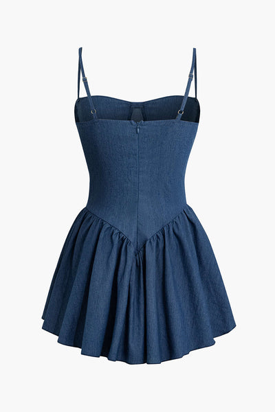 Pleated Bustier Denim Elbise