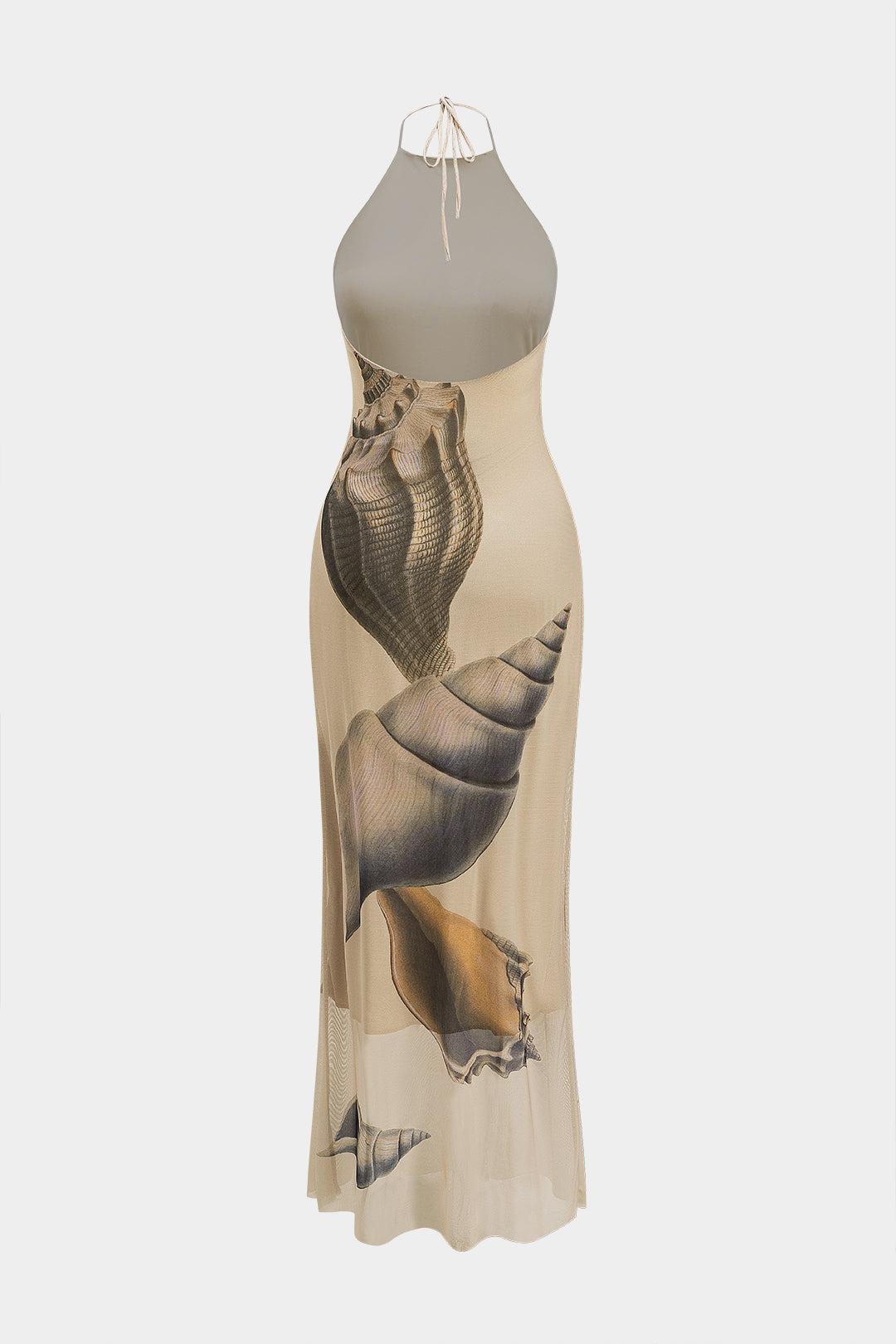 Tropical Shell Print Mesh Sleeveless Maxi Elbise