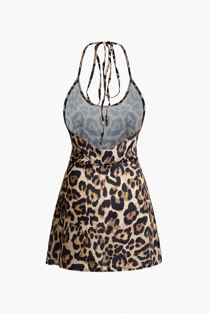 Leopard Backless Mini Elbise