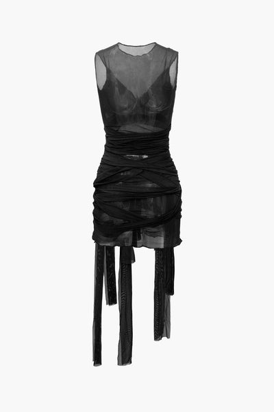 Sheer Mesh Wrap Mini Dress