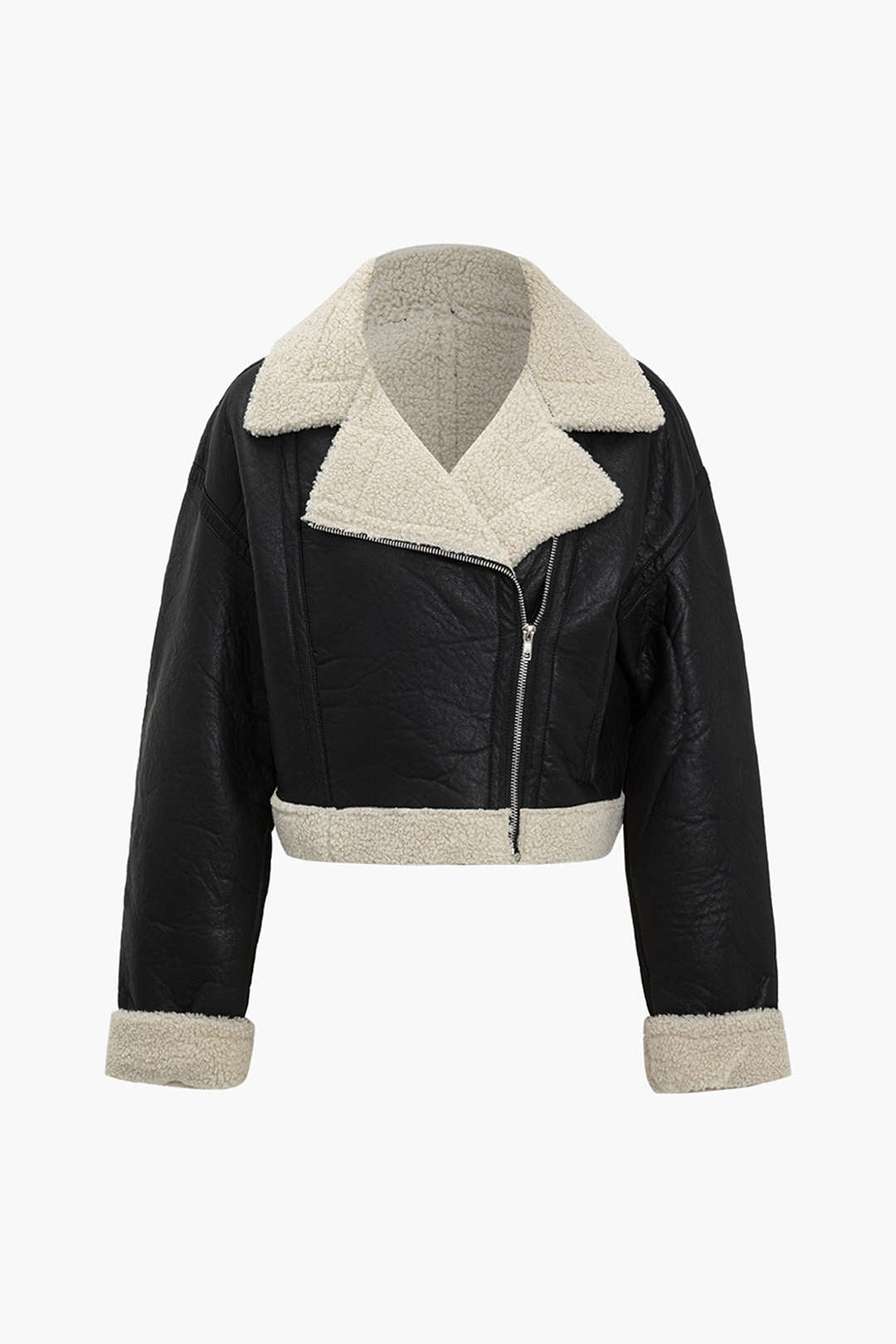 Solid Faux Leather Fleece Jacket