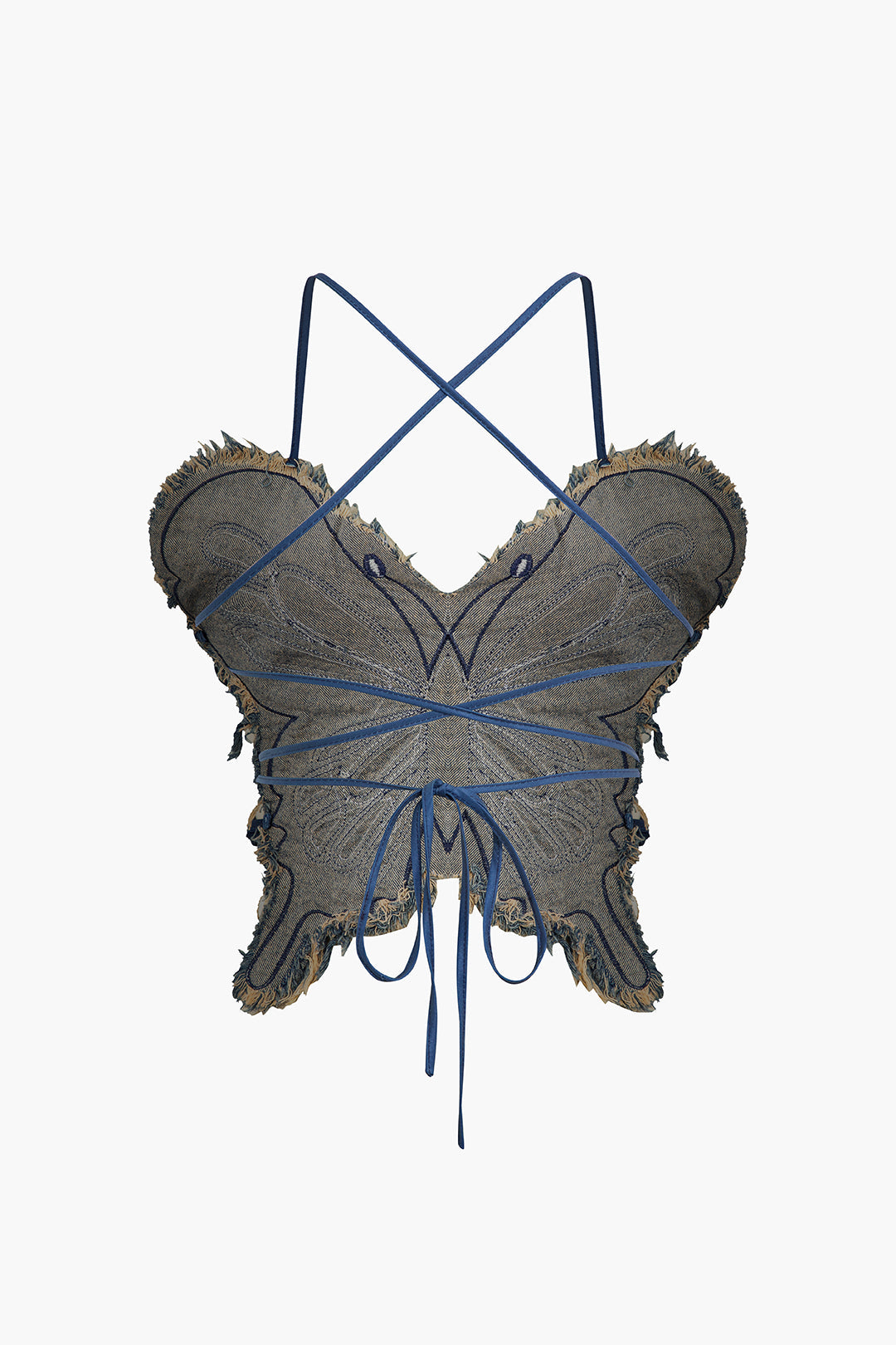 Butterfly Denim Backless Crop