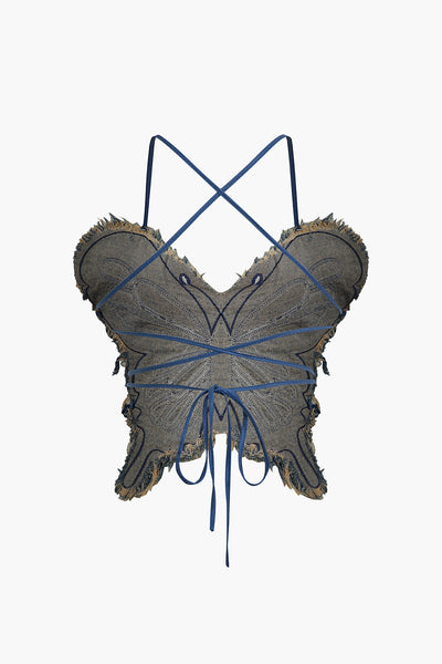 Butterfly Denim Backless Crop