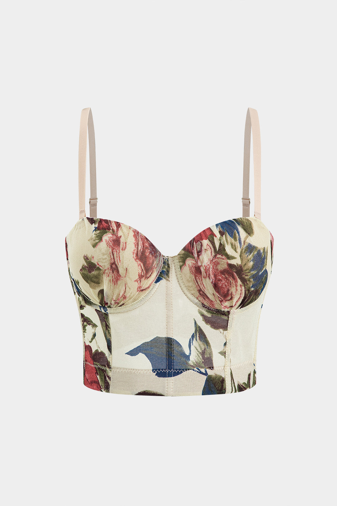 Floral Print Mesh Backless Corset Slip Crop