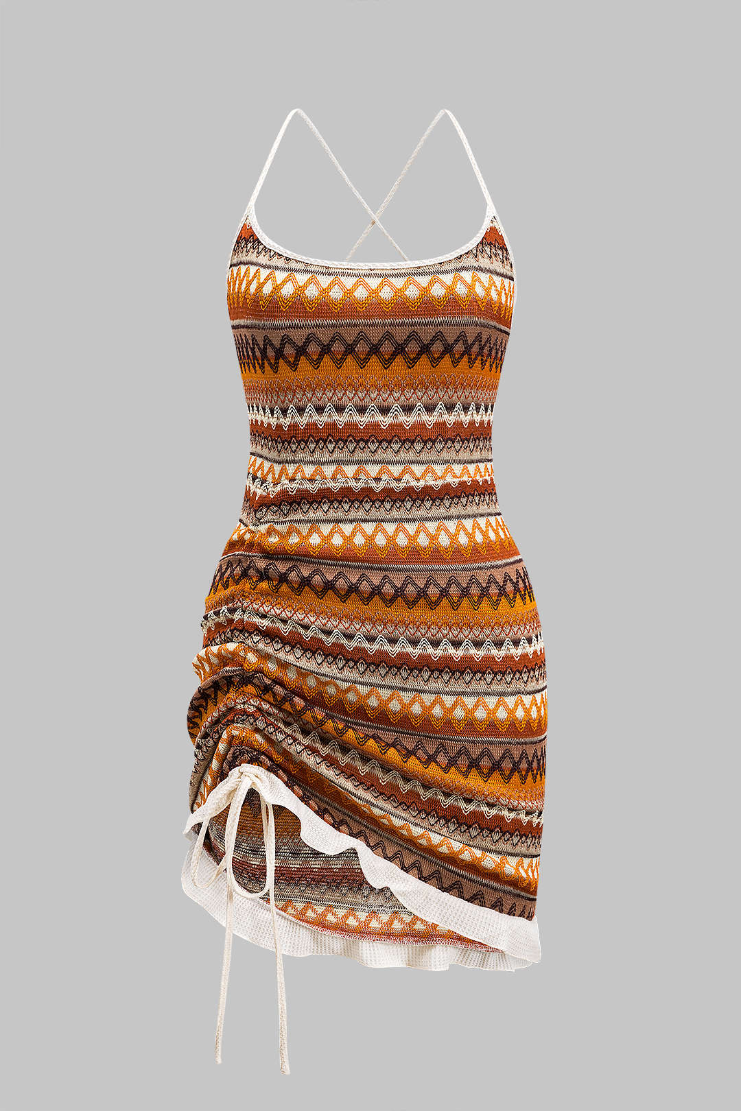 Knit Drawstring Crossed Tie Back Backless Elbise