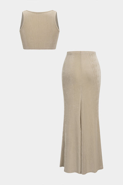 Golden Drape Gathered Crop &amp; Maxi Skirt Set