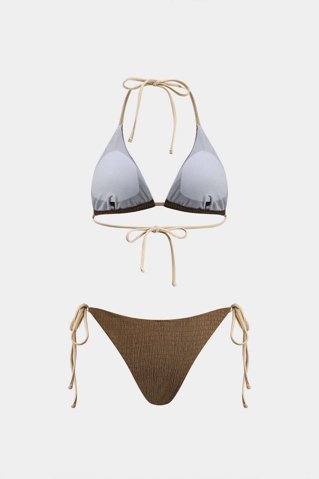 Textured Contrast Ruched Tie Up Bikini Set