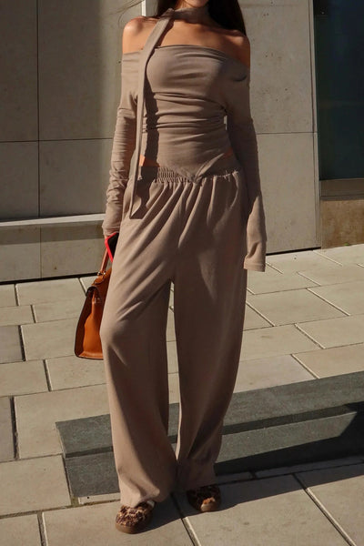 Flow Shawl Collar Bodysuit &amp; Palazzo Pants Set
