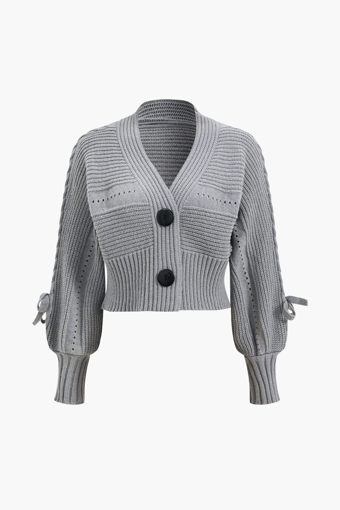 Buttoned Ribbed Knit Cropped Cardigan