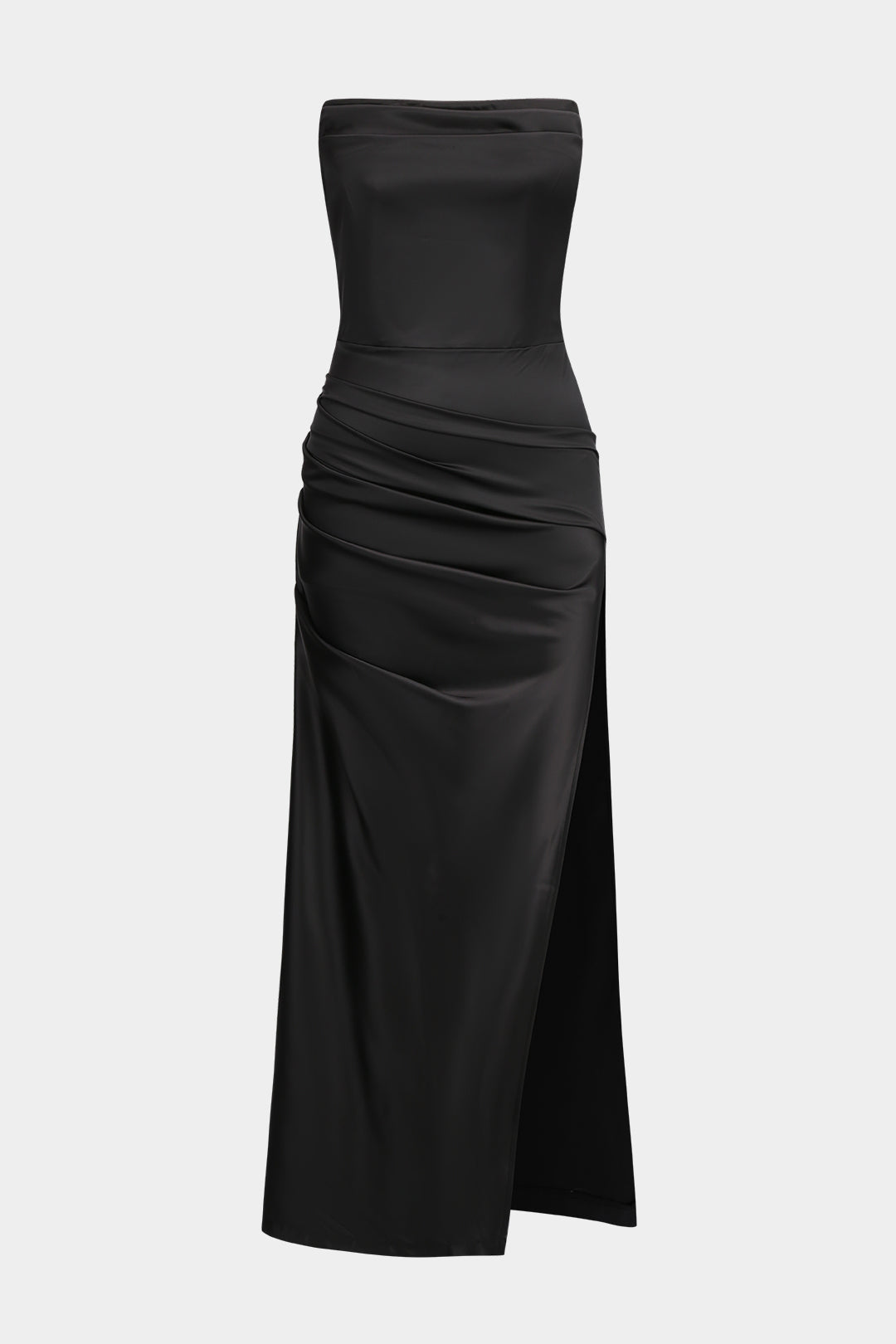 Satin Slit Strapless Maxi Elbise