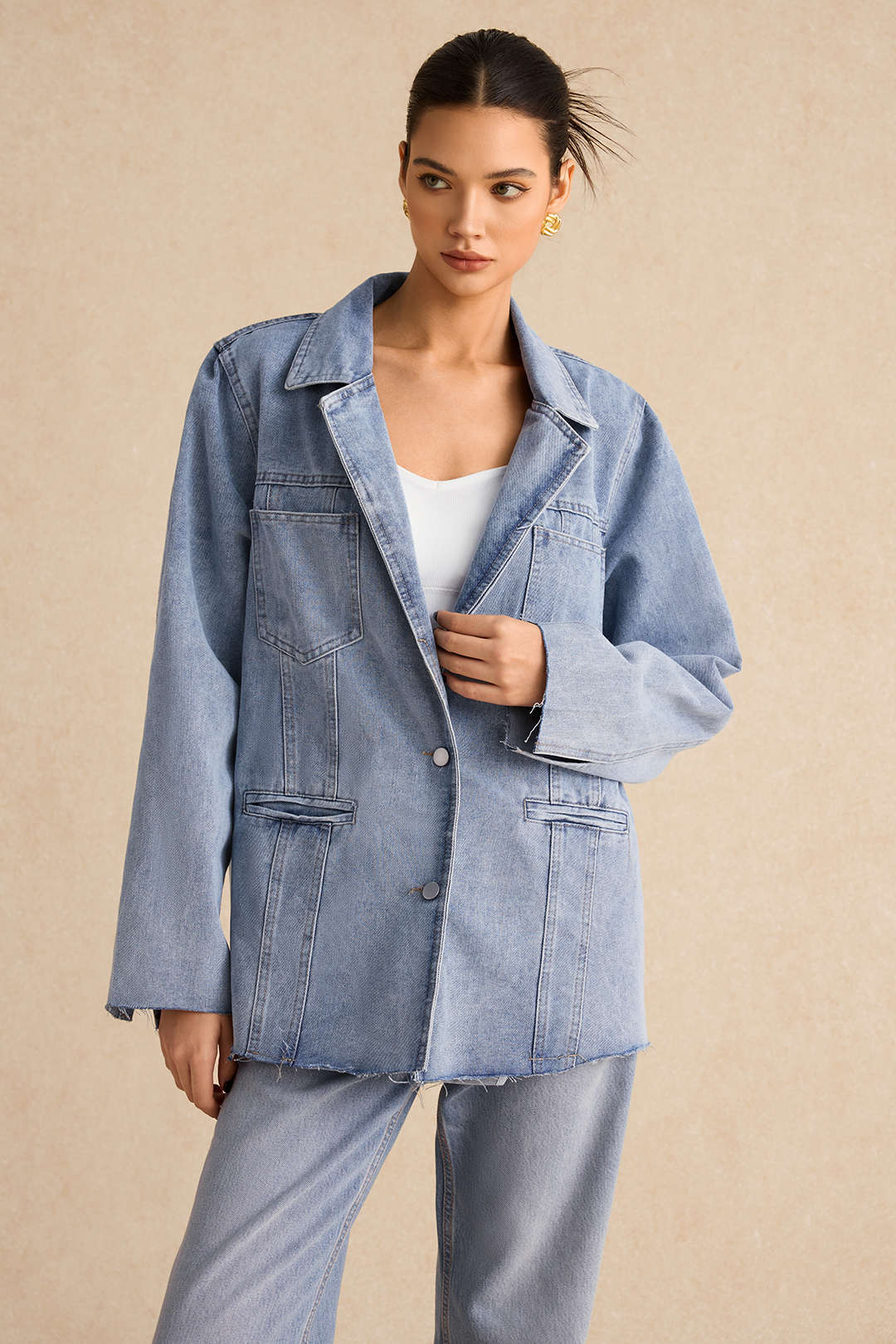 Denim Pocket Buttons Long Sleeve Jacket