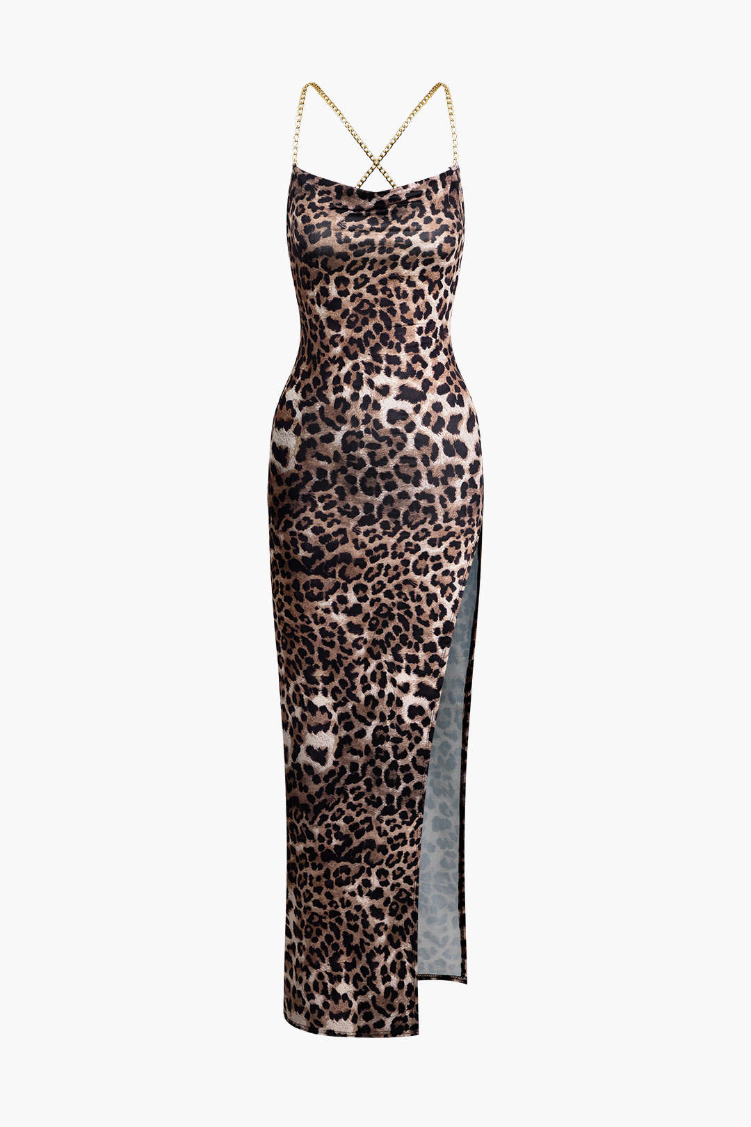 Leopard Print Cross Maxi Elbise