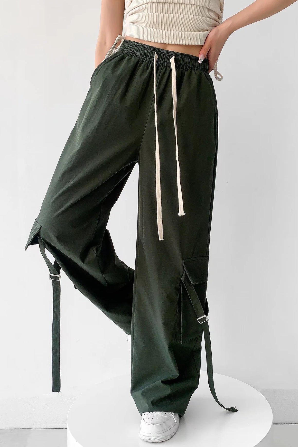 Drawstring Waist Flap Pantolon