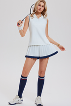 Women's Tennis Sets:Polo Collar Tank Top& Pleated Mini Skirt