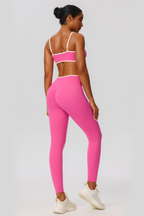 Women's Color Clash Bra Pleated Buttocks Lift Leggings Sets