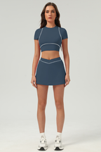 Women's Color‑Contrast Cropped T-shirt & A-Line Skort Set