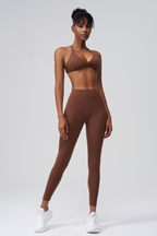 Women’s Sports Set:Bra & Pleated Bottocks Lift Leggings