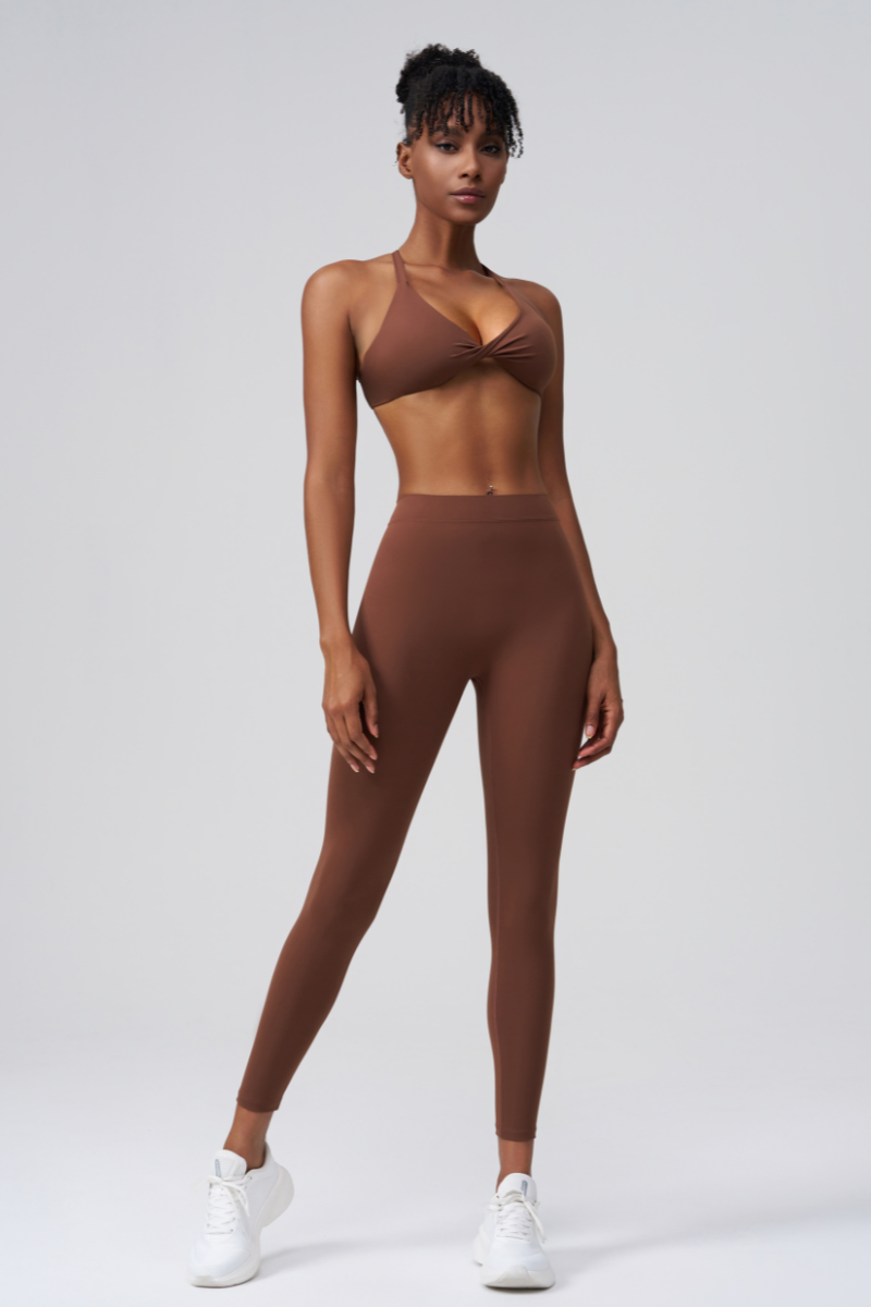 Women’s Sports Set:Bra & Pleated Bottocks Lift Leggings