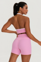 Women's Color-Matched Halter Bra And Yoga Shorts Sets
